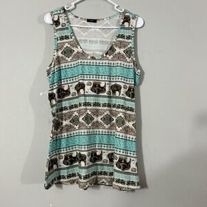 Rue Plus Boho Elephant Print Sleeveless V Neck Tunic Tank Top Women Plus Size
